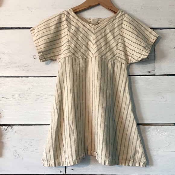 June Isle Clothier Other - 🇨🇦 JUNE ISLE | 5T Linen Dress Natural & Black Pinstripe Ethically Made Canada